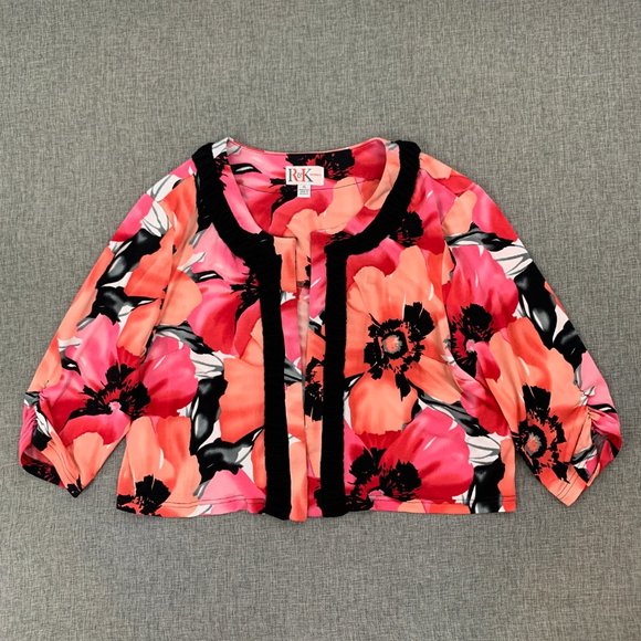 R&K Originals cropped Floral Open Jacket Cardigan 16 Black Pink Orange 3/4 Sleev - Picture 1 of 15
